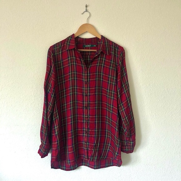 RALPH LAUREN Multi-color Plaid Long Sleeves Blouse – Women's Large - Picture 1 of 11